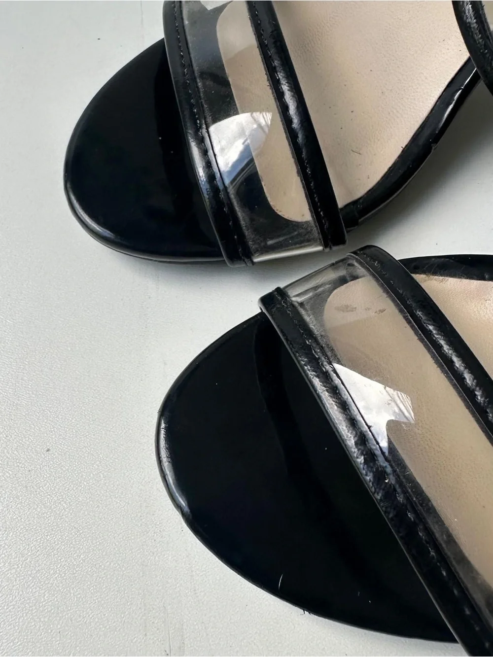 Cinderella of Boston Black Clear Strap Mule Heels Women's Size 4.5
